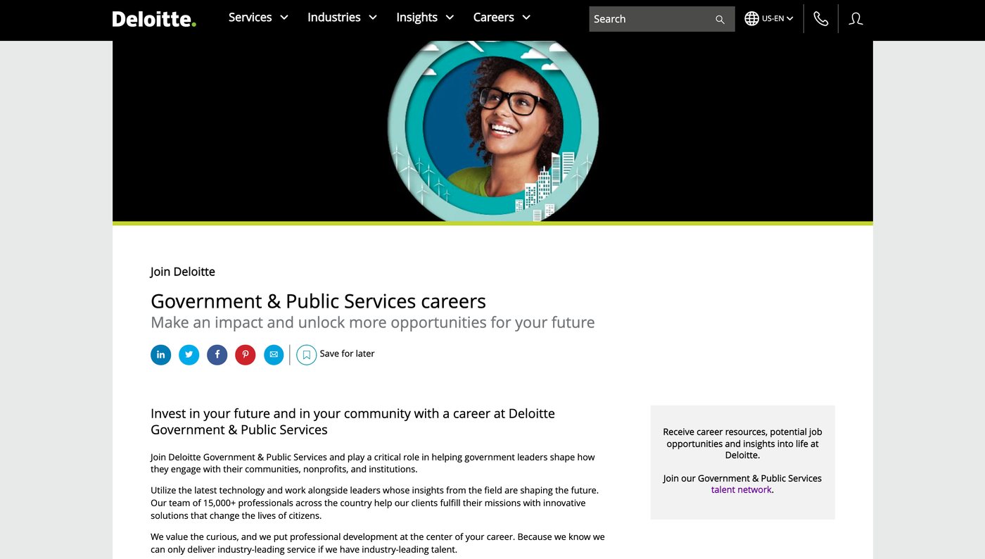Deloitte Government & Public Services careers homepage
