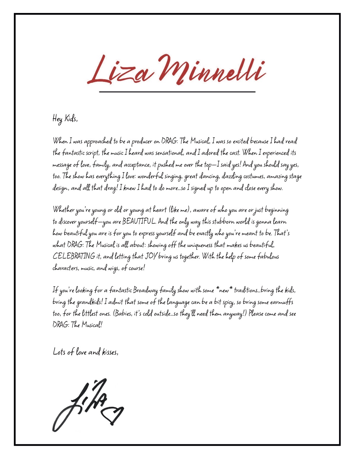 Ghostwritten letter from Liza Minnelli