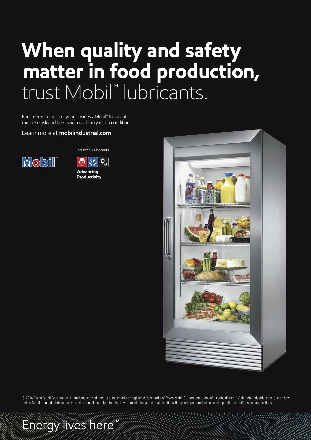 ExxonMobil: Mobil industrial lubricants food production print ad