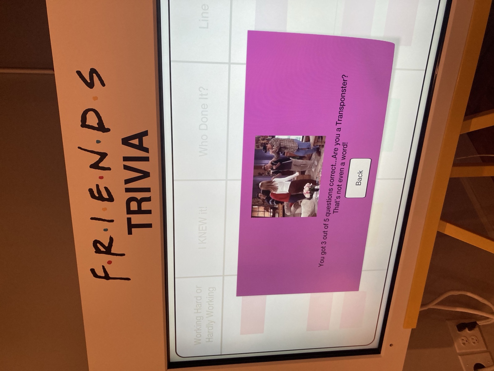 FRIENDS Trivia results screen