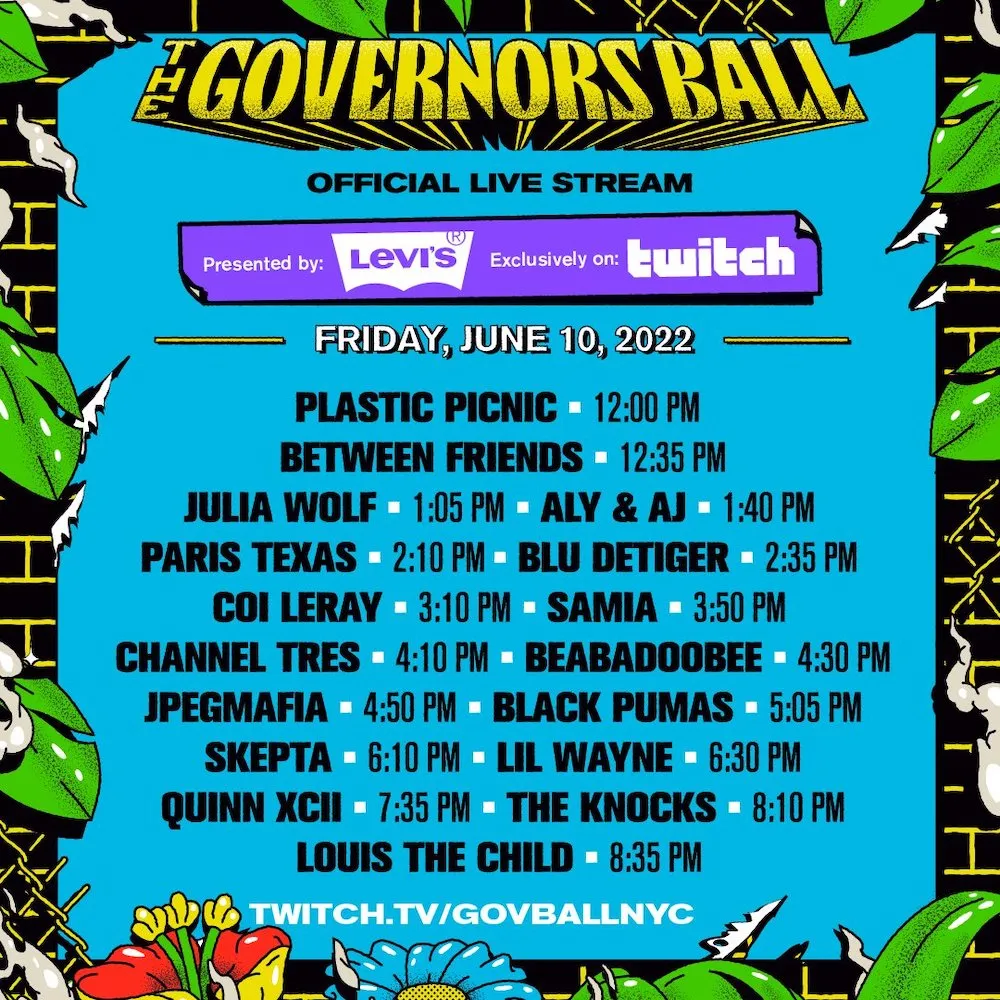 Governors Ball official live stream schedule, Friday June 10 2022