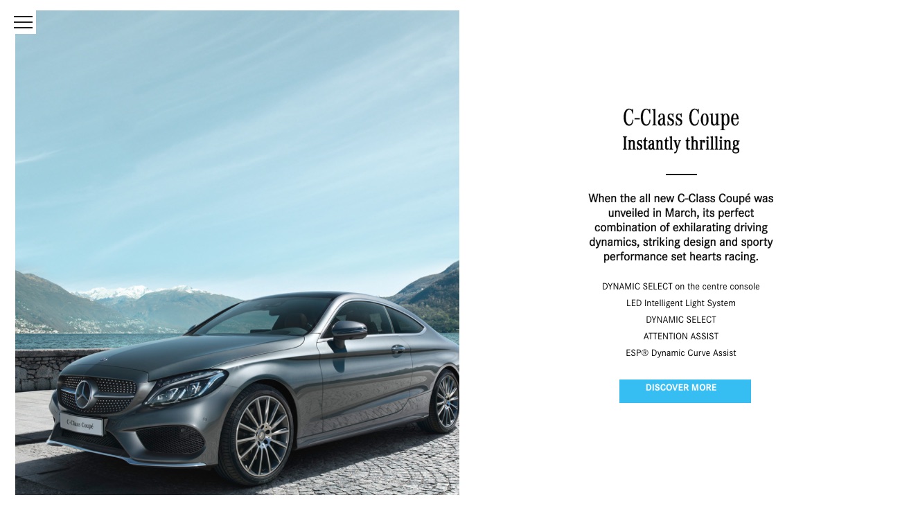 Mercedes-Benz end-of-year microsite, Cars page