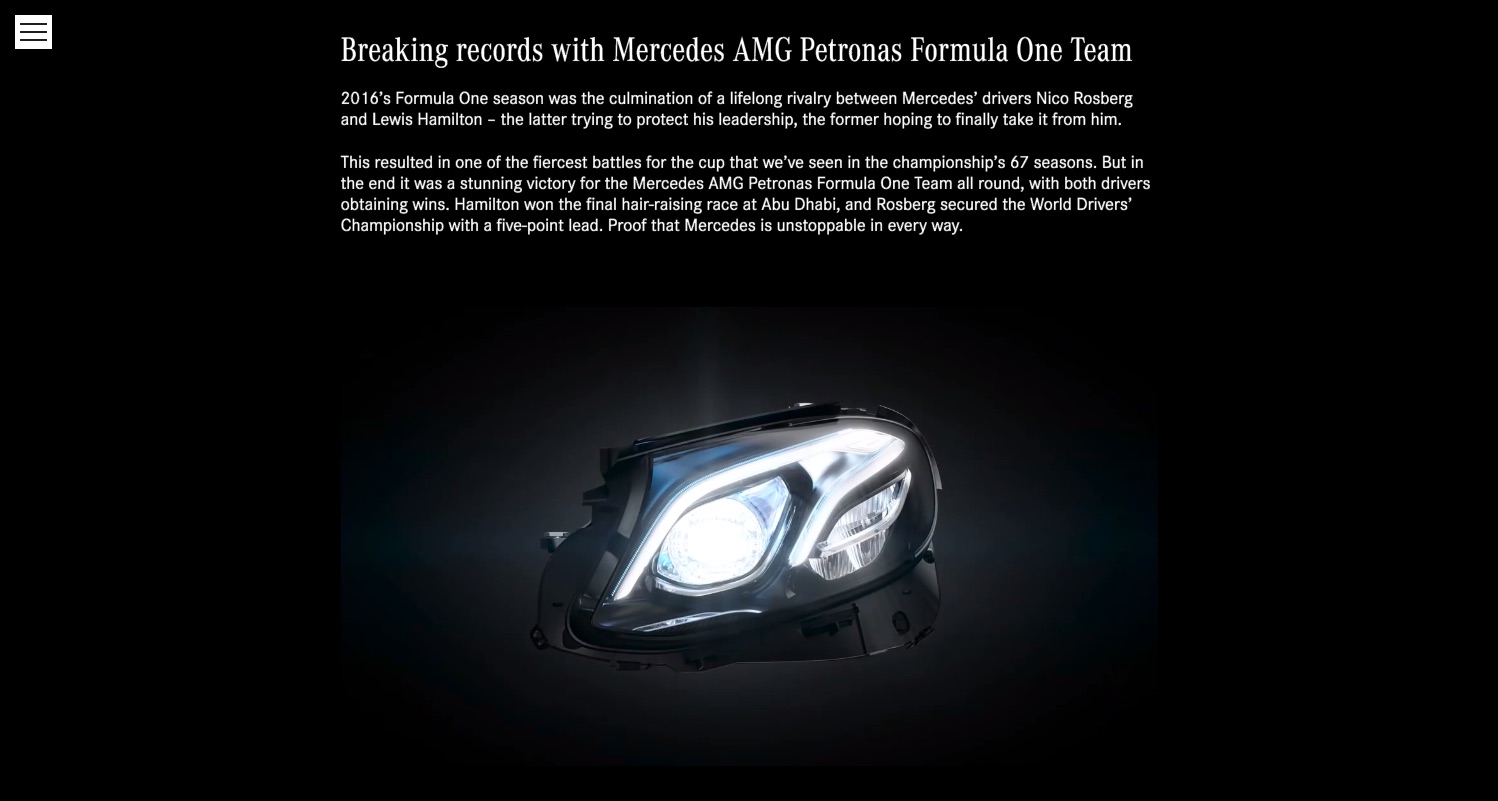 Mercedes-Benz end-of-year microsite, Formula One page