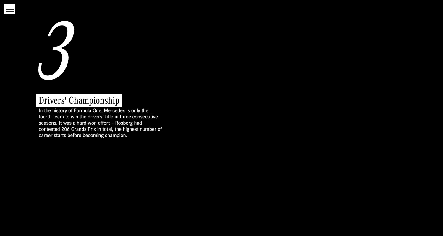 Mercedes-Benz end-of-year microsite, Formula One page