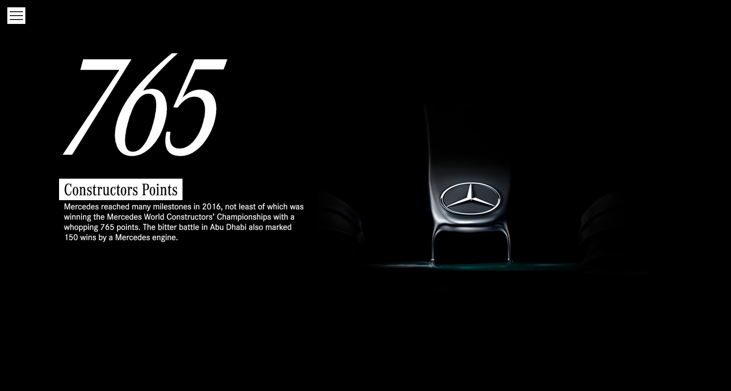 Mercedes-Benz end-of-year microsite, Formula One page