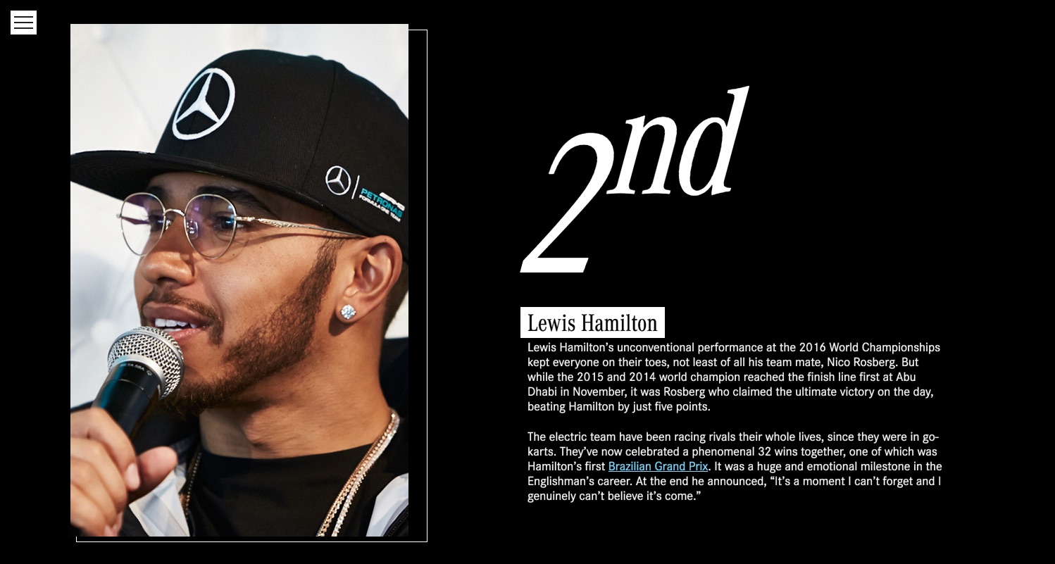Mercedes-Benz end-of-year microsite, Formula One page