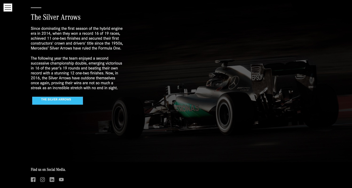 Mercedes-Benz end-of-year microsite, Formula One page