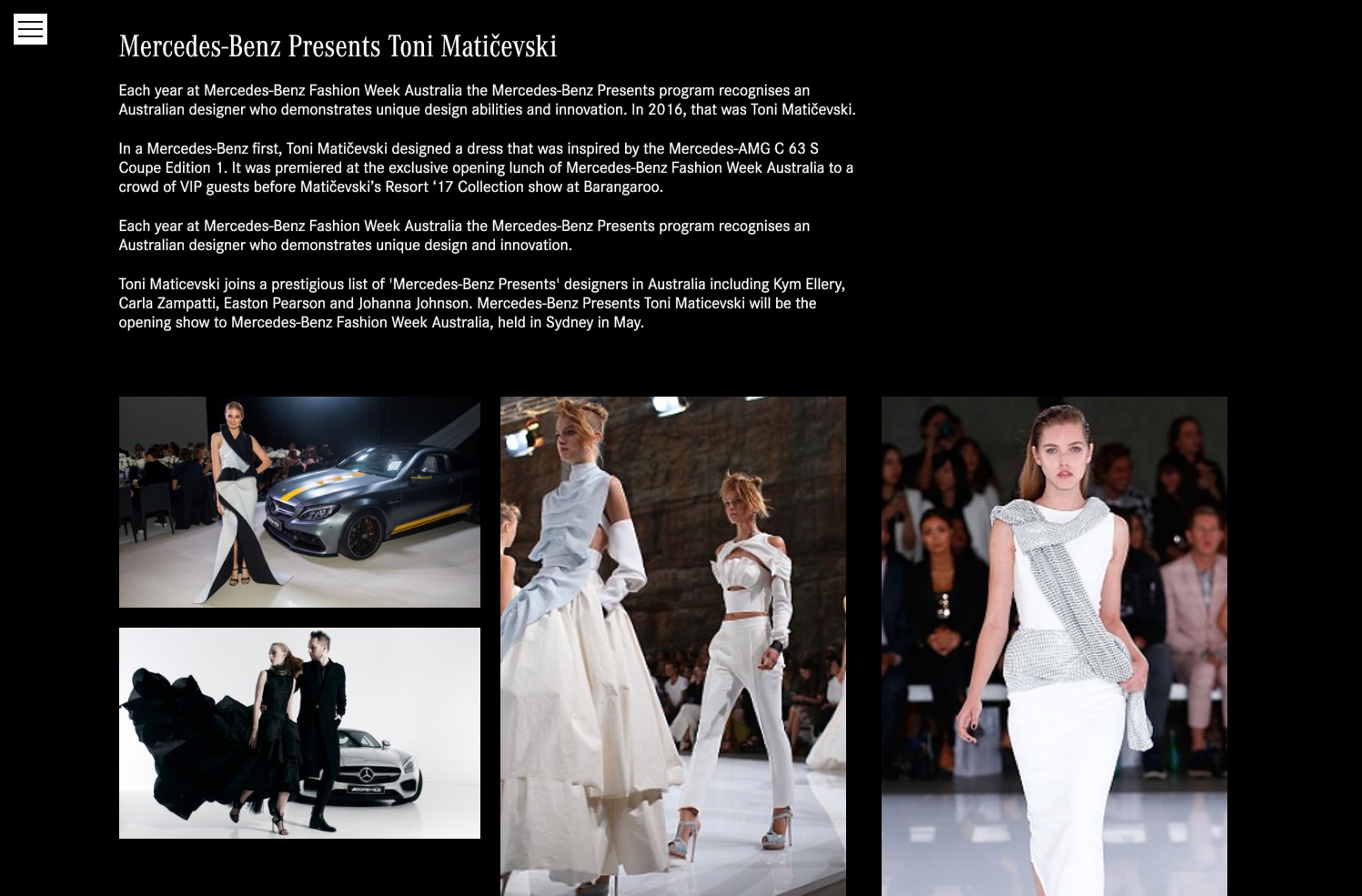 Mercedes-Benz end-of-year microsite, Fashion page
