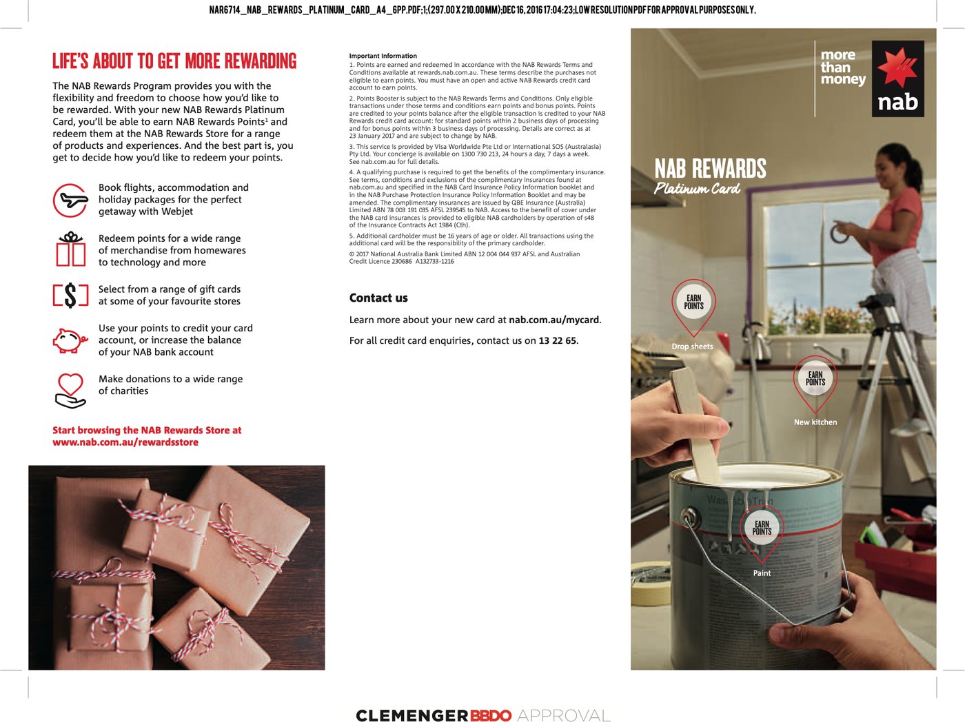 NAB Rewards Platinum Card brochure: outside spread