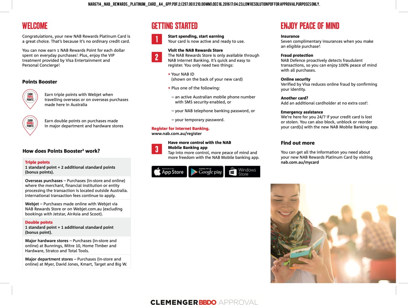 NAB Rewards Platinum Card brochure: inside spread