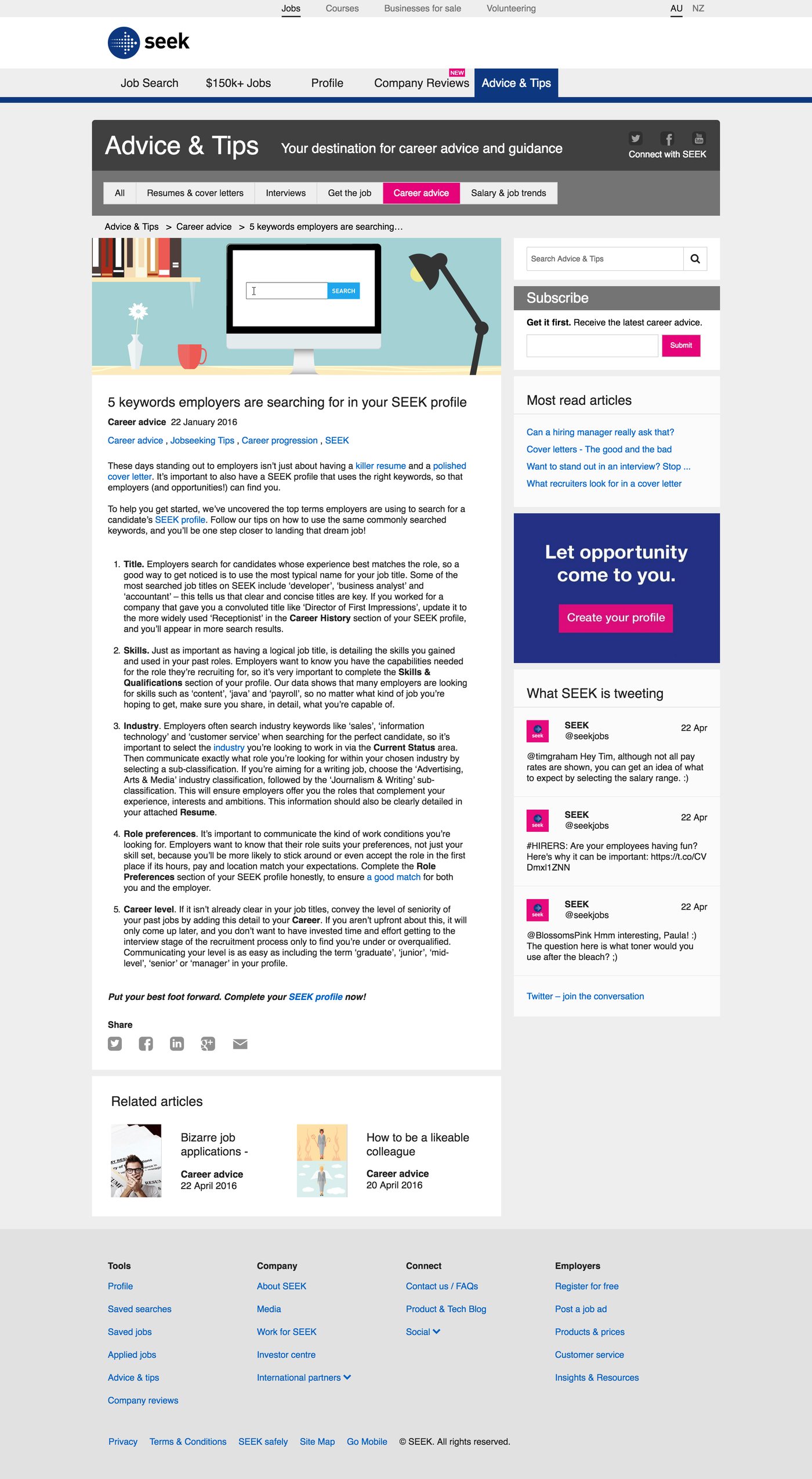 SEEK blog post: 5 keywords employers are searching for in your SEEK profile