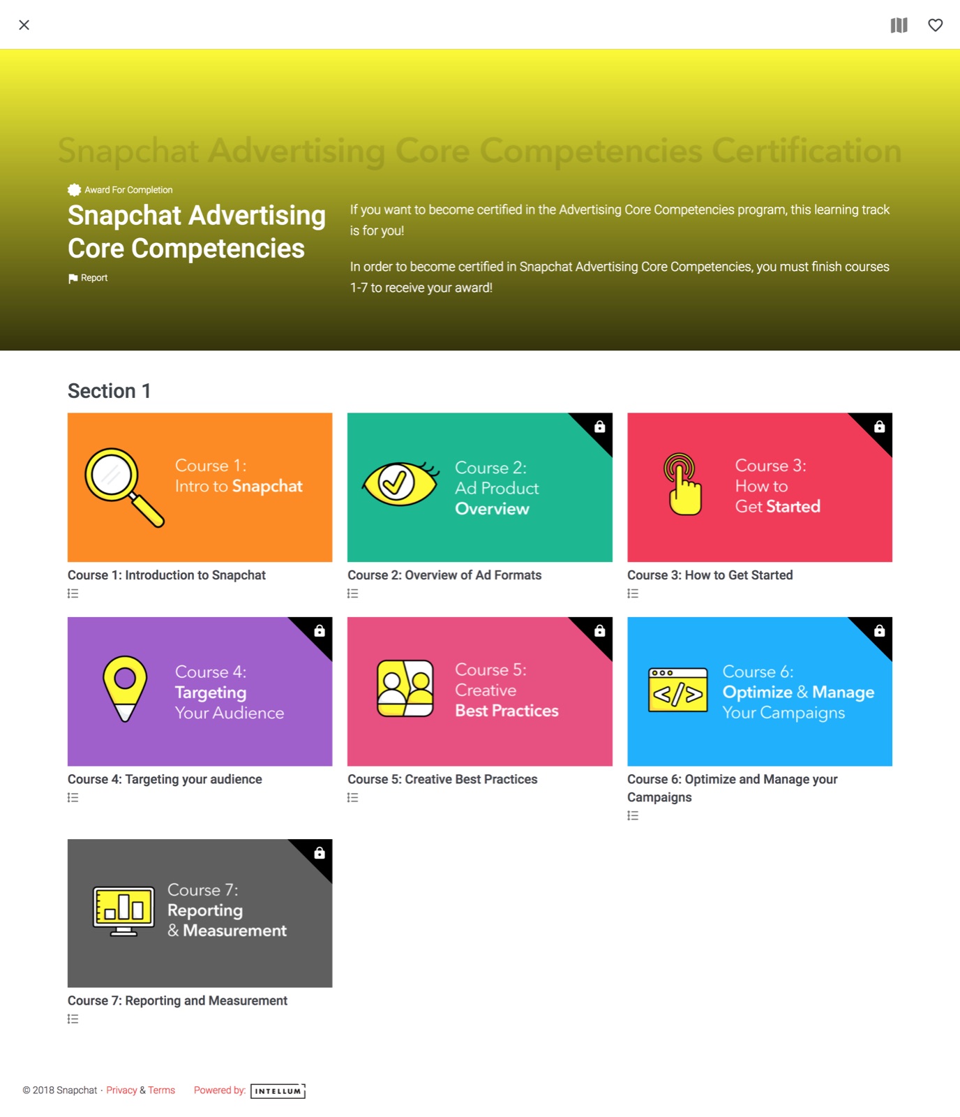 Snapchat Advertising Core Competencies course catalog