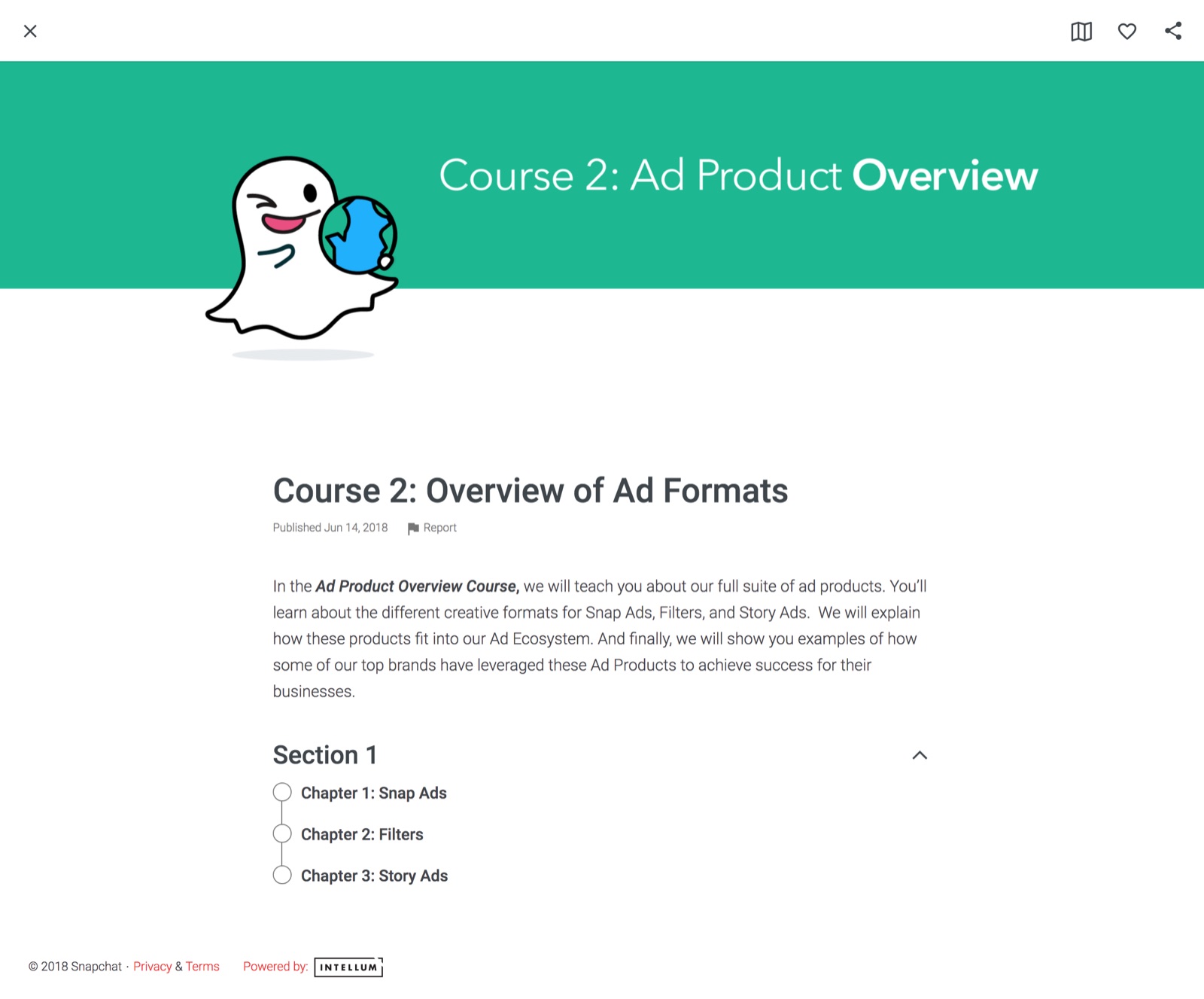 Snapchat Course 2: Overview of Ad Formats outline