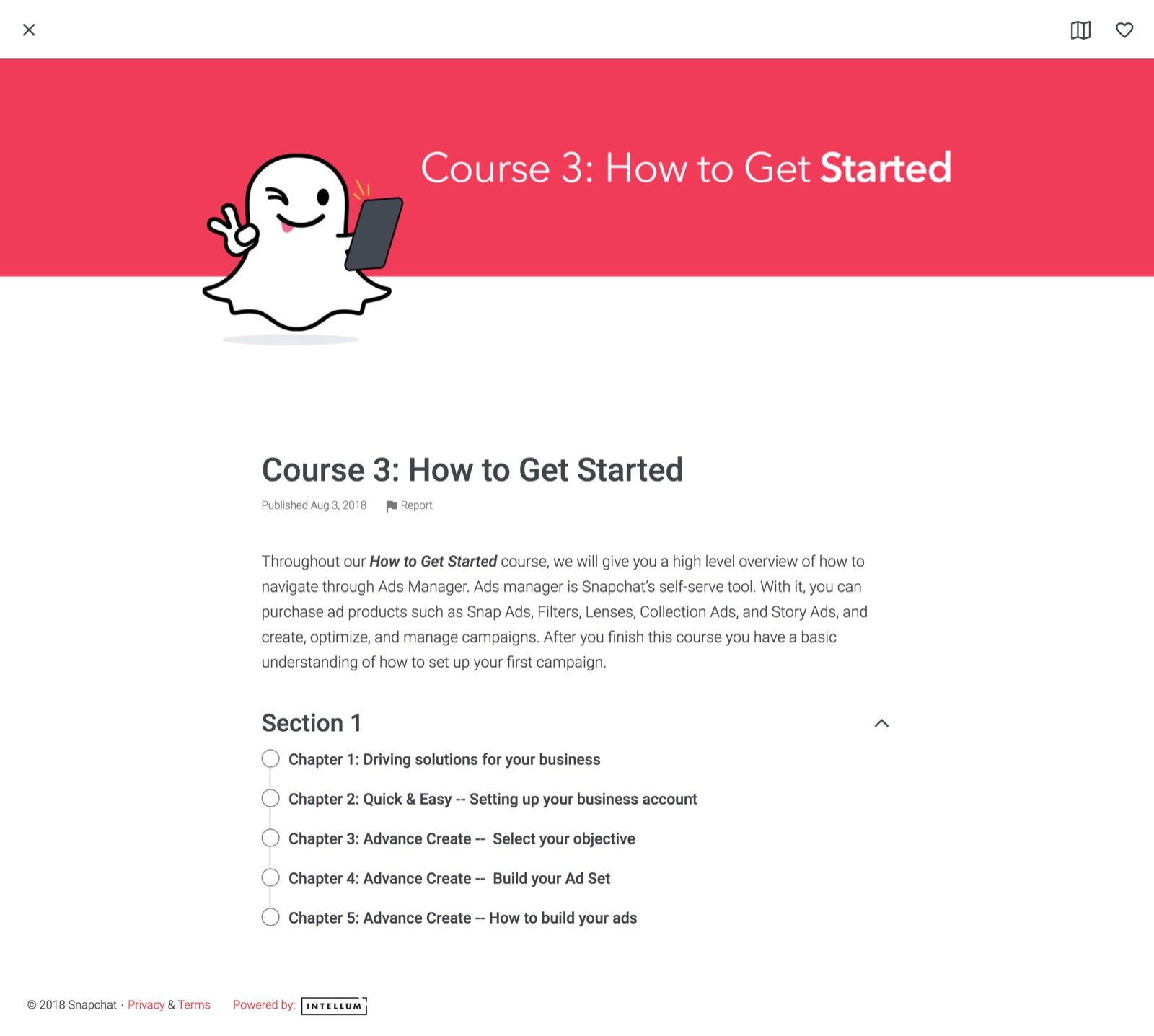 Snapchat Course 3: How to Get Started outline