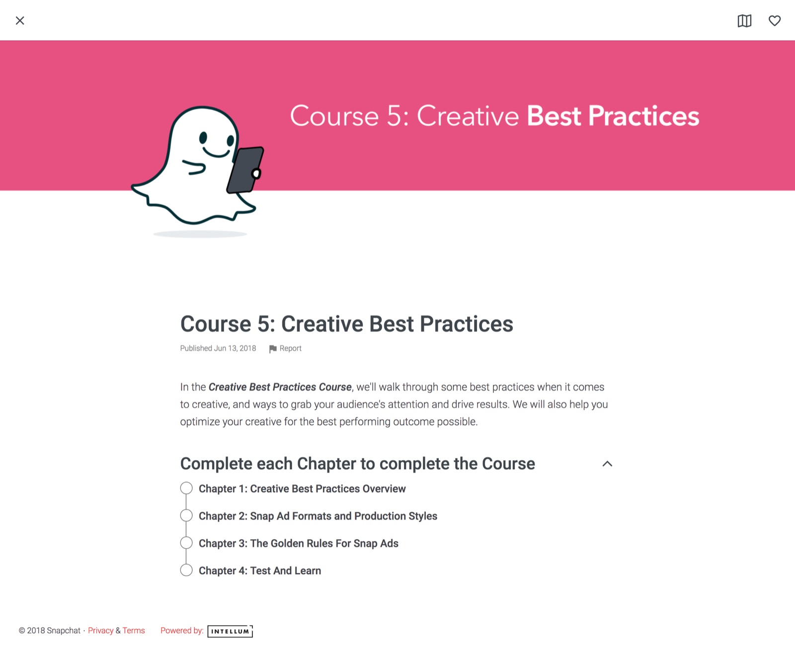 Snapchat Course 5: Creative Best Practices outline