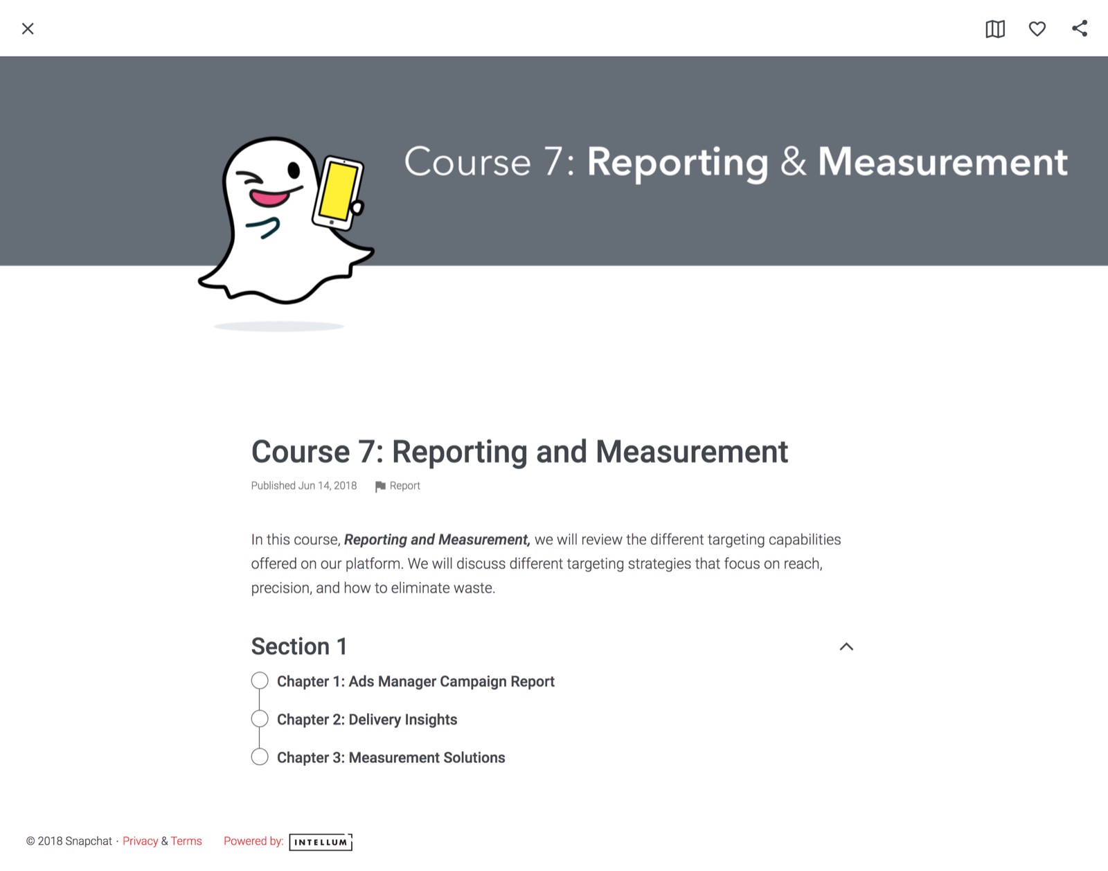 Snapchat Course 7: Reporting and Measurement outline